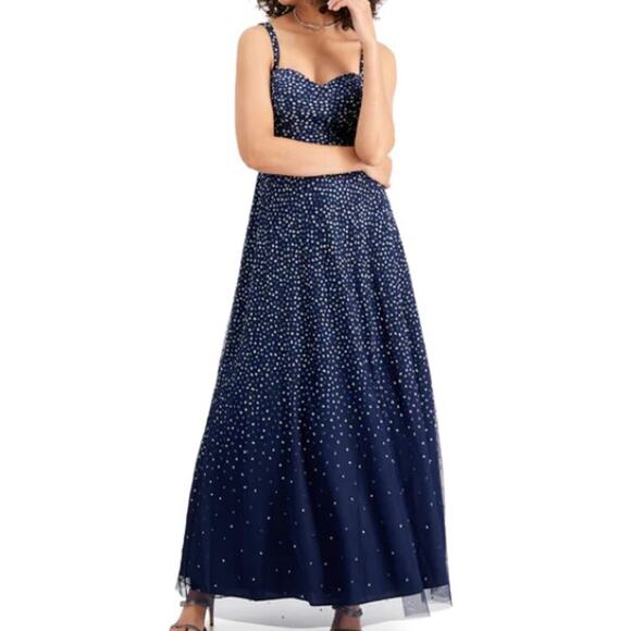 TRIXXI sz 9 Navy blue Glitter Polka Dot Sleeveless Maxi Formal Dress NWT b138 - Picture 1 of 8